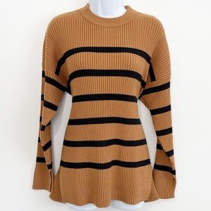 ABERCROMBIE & FITCH LuxeLoft Oversized Striped Crewneck Sweater Brown Small